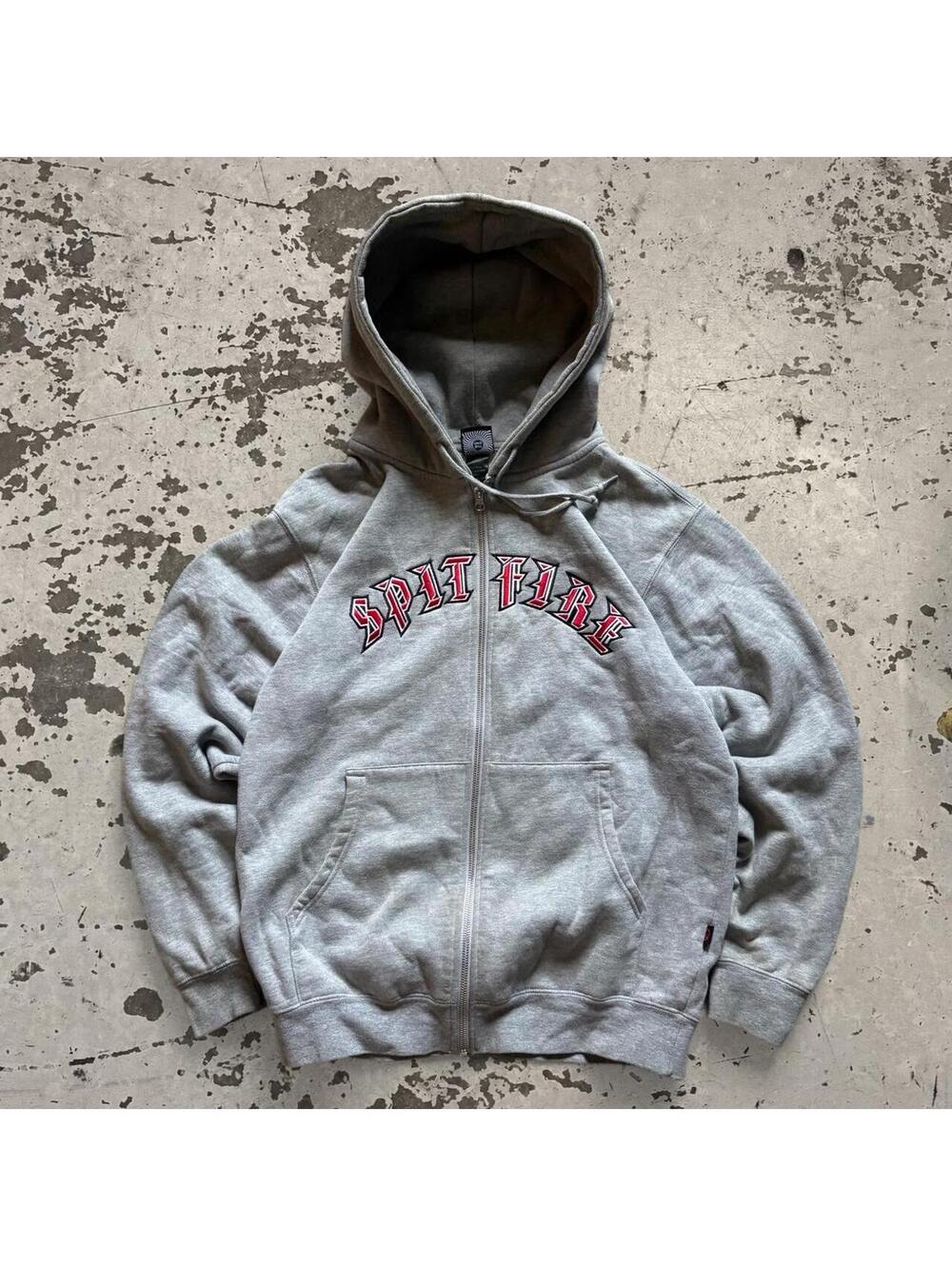 Mens Y2K Gray Spitfire zip up hoodie Size L